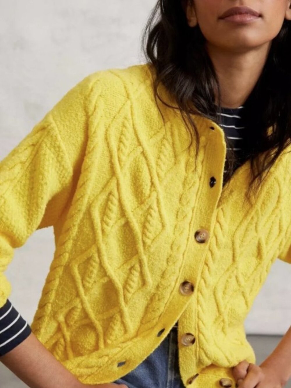 Anthropologie Joanie Cable-Knit Yellow Cardigan Preppy Workwear Business Small